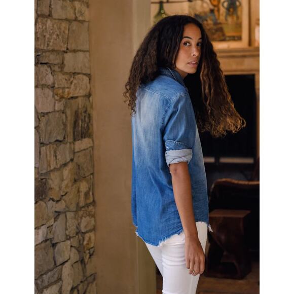 Frank & Eileen EILEEN Famous Denim Relaxed Shirt in Distressed Wash L NWOT $278 - Picture 3 of 14